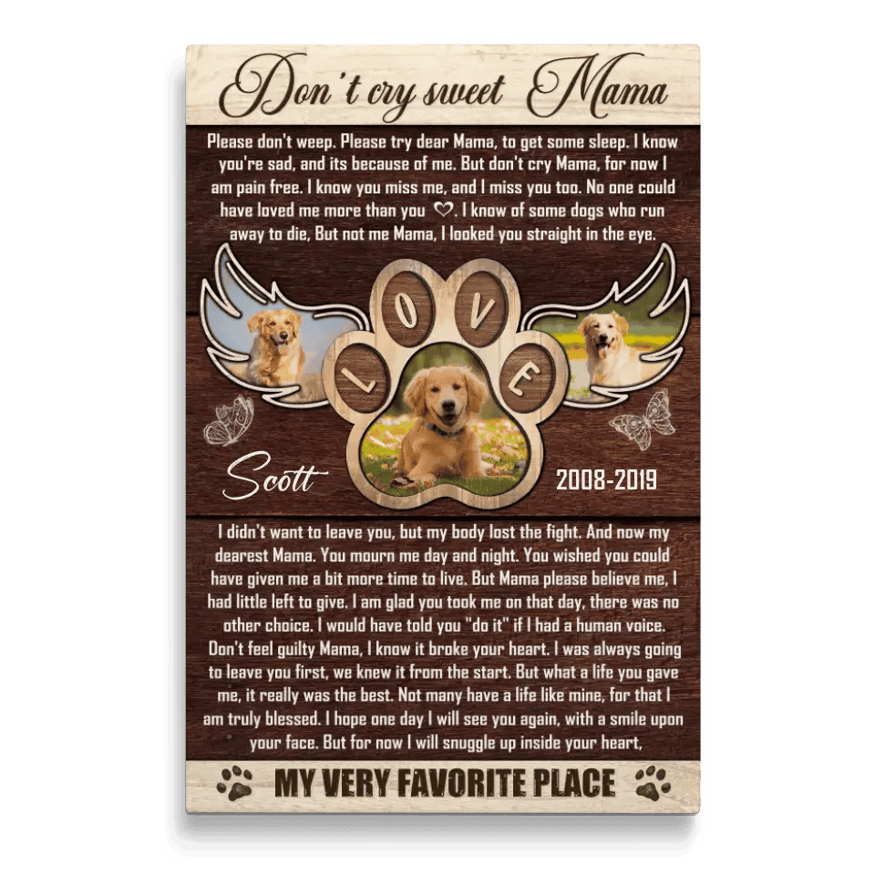 Personalized Canvas Prints, Custom Photo, Loss Of Dog Sympathy Gift, Idea Unique Pet Memorial Canvas