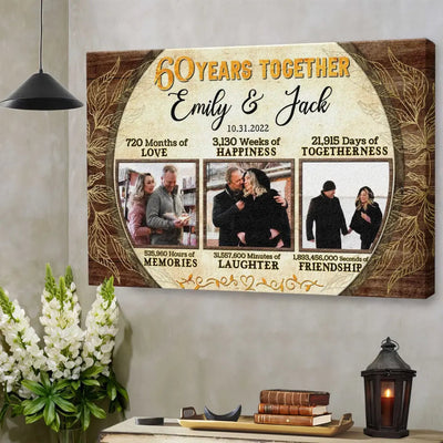 Personalized Canvas Prints, Custom Photo, Gifts For Couples, 60th Anniversary Gifts For Husband and Wife, 60 Years Together Canvas