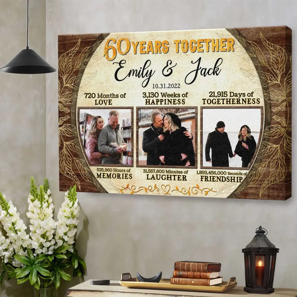 Personalized Canvas Prints, Custom Photo, Gifts For Couples, 60th Anniversary Gifts For Husband and Wife, 60 Years Together Canvas