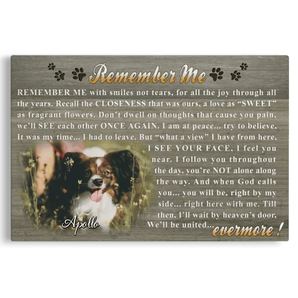 Personalized Canvas Prints, Custom Photo, Dog Memorial Gifts, Pet Loss Gifts, Remember Me With Smiles Not Tears Canvas