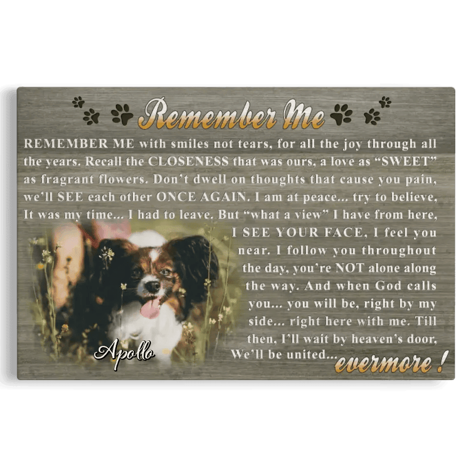 Personalized Canvas Prints, Custom Photo, Dog Memorial Gifts, Pet Loss Gifts, Remember Me With Smiles Not Tears Canvas