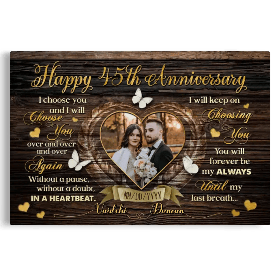 Personalized Canvas Prints, Custom Photo, Gifts For Couples, Happy 45th Anniversary Gift For Husband And Wife, I Choose You Canvas