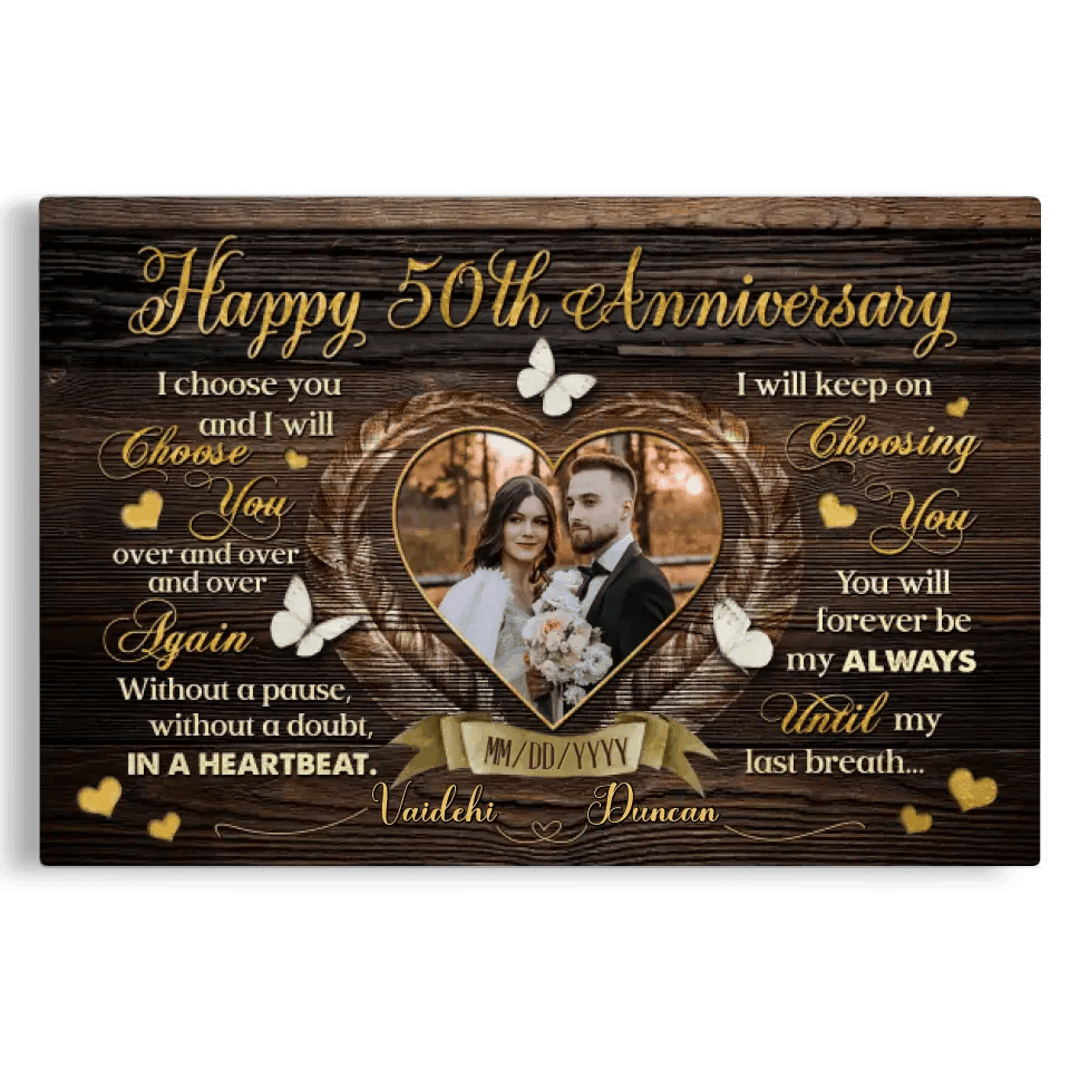 Personalized Canvas Prints, Custom Photo, Gifts For Couples, Happy 50th Anniversary Gift For Husband And Wife, I Choose You Canvas