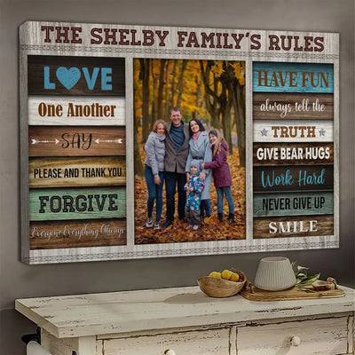 Personalized Canvas Prints, Custom Photo, Custom Family Name, Family Gift, Photo Gifts Family Rules Farmhouse Canvas