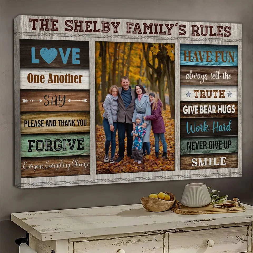 Personalized Canvas Prints, Custom Photo, Custom Family Name, Family Gift, Photo Gifts Family Rules Farmhouse Canvas