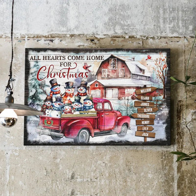 Personalized Canvas Prints, Custom Clipart, Christmas Gifts For Family, Christmas Decor, Christmas Barn With Snowmen, All Heart Come Home Canvas