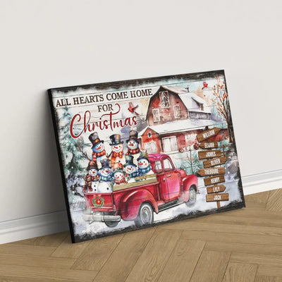 Personalized Canvas Prints, Custom Clipart, Christmas Gifts For Family, Christmas Decor, Christmas Barn With Snowmen, All Heart Come Home Canvas