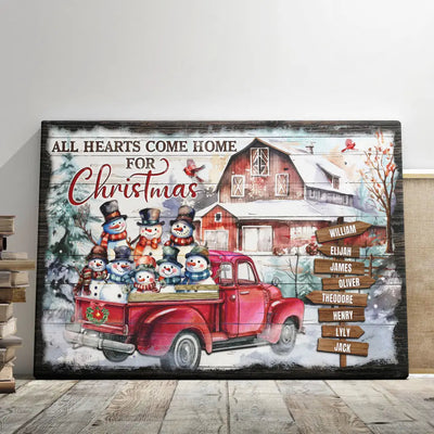 Personalized Canvas Prints, Custom Clipart, Christmas Gifts For Family, Christmas Decor, Christmas Barn With Snowmen, All Heart Come Home Canvas