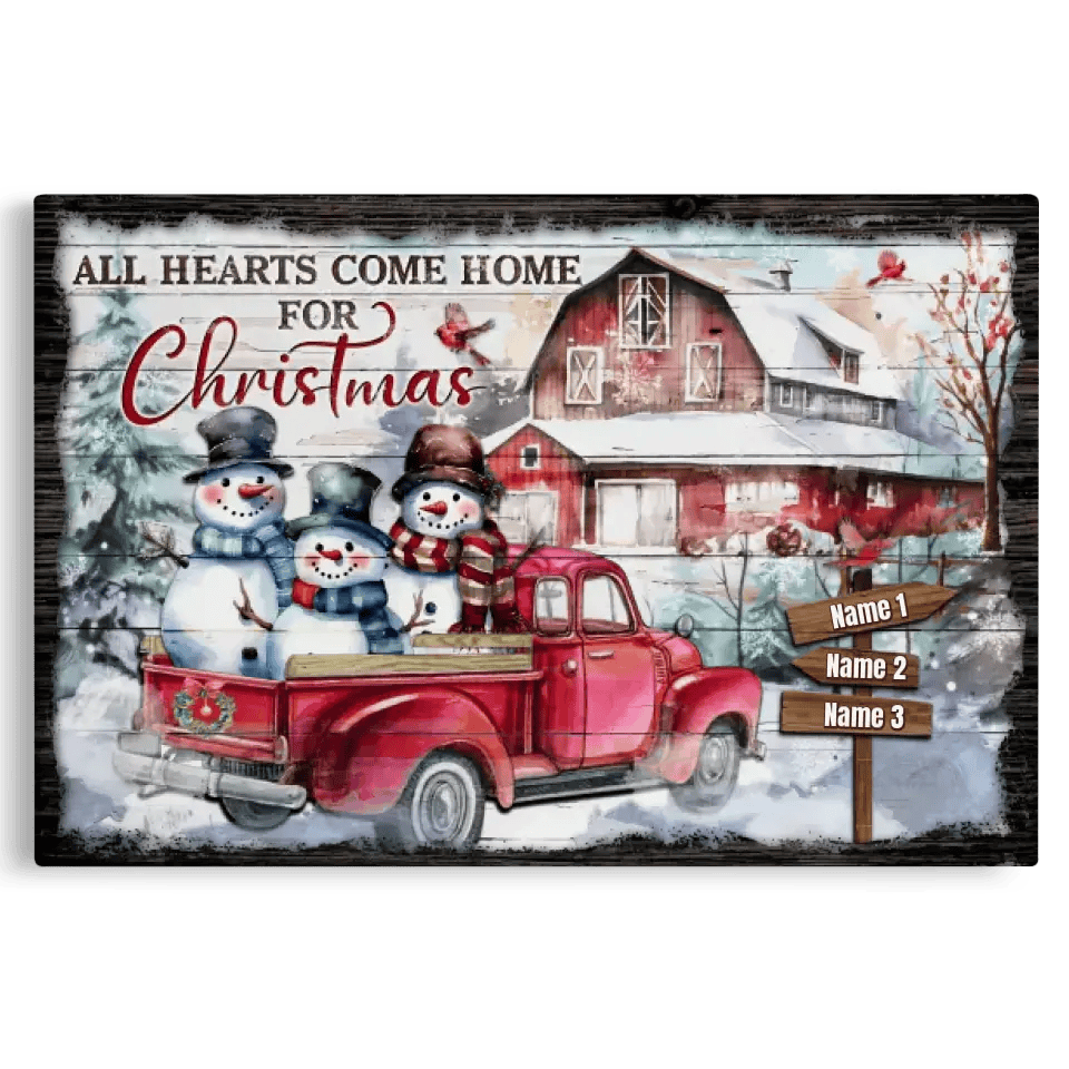 Personalized Canvas Prints, Custom Clipart, Christmas Gifts For Family, Christmas Decor, Christmas Barn With Snowmen, All Heart Come Home Canvas