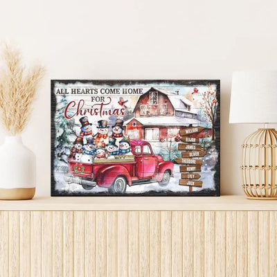 Personalized Canvas Prints, Custom Clipart, Christmas Gifts For Family, Christmas Decor, Christmas Barn With Snowmen, All Heart Come Home Canvas