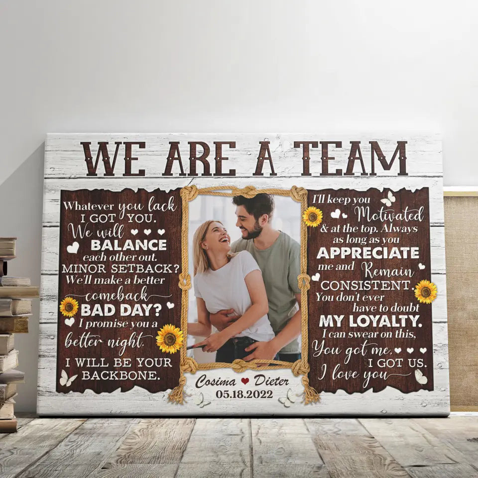 Personalized Photo Canvas Prints, Gifts For Couples, Wedding Anniversary Gift For Husband And Wife, Sunflower We Are A Team Canvas