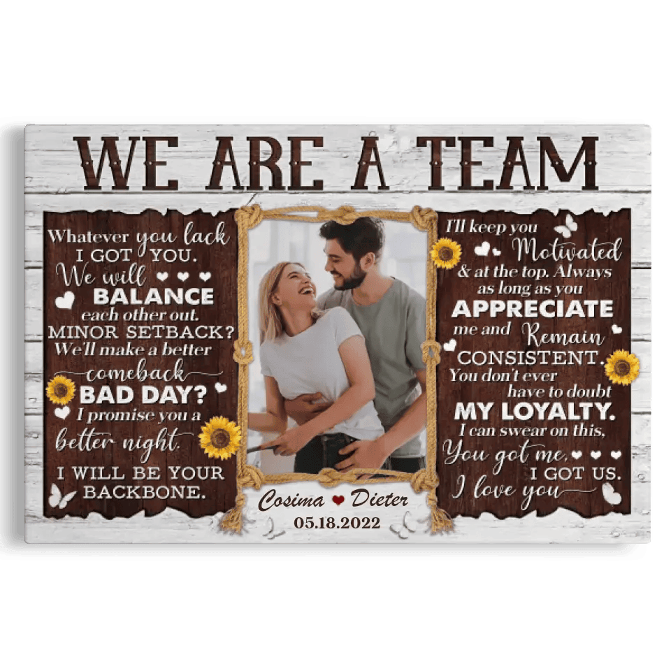 Personalized Photo Canvas Prints, Gifts For Couples, Wedding Anniversary Gift For Husband And Wife, Sunflower We Are A Team Canvas