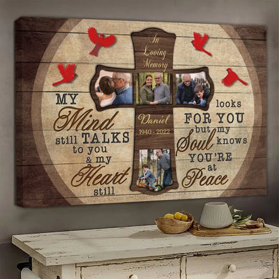 Custom Photo Wall Art, Memorial Gifts For Loss, Sympathy Gift, Rest In Peace Heaven Cross Bird Canvas
