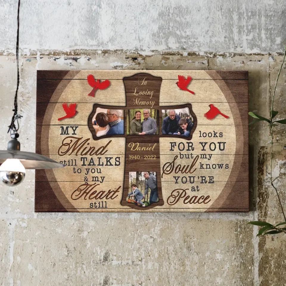 Custom Photo Wall Art, Memorial Gifts For Loss, Sympathy Gift, Rest In Peace Heaven Cross Bird Canvas