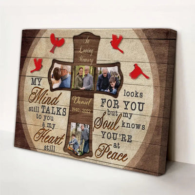 Custom Photo Wall Art, Memorial Gifts For Loss, Sympathy Gift, Rest In Peace Heaven Cross Bird Canvas