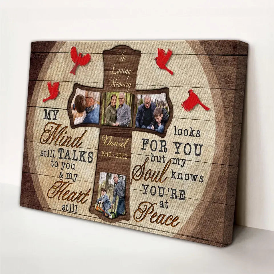 Custom Photo Wall Art, Memorial Gifts For Loss, Sympathy Gift, Rest In Peace Heaven Cross Bird Canvas