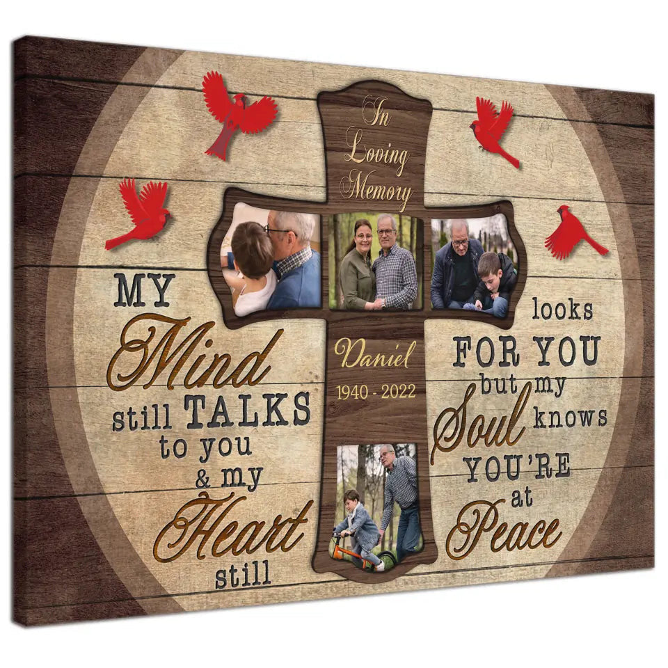 Custom Photo Wall Art, Memorial Gifts For Loss, Sympathy Gift, Rest In Peace Heaven Cross Bird Canvas