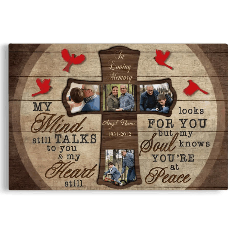 Custom Photo Wall Art, Memorial Gifts For Loss, Sympathy Gift, Rest In Peace Heaven Cross Bird Canvas