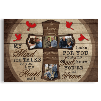 Custom Photo Wall Art, Memorial Gifts For Loss, Sympathy Gift, Rest In Peace Heaven Cross Bird Canvas