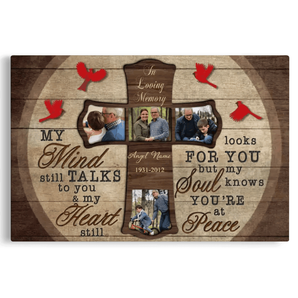 Custom Photo Wall Art, Memorial Gifts For Loss, Sympathy Gift, Rest In Peace Heaven Cross Bird Canvas