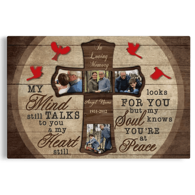 Custom Photo Wall Art, Memorial Gifts For Loss, Sympathy Gift, Rest In Peace Heaven Cross Bird Canvas