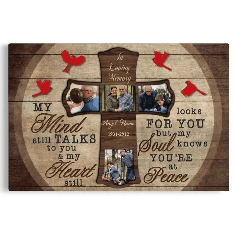 Custom Photo Wall Art, Memorial Gifts For Loss, Sympathy Gift, Rest In Peace Heaven Cross Bird Canvas
