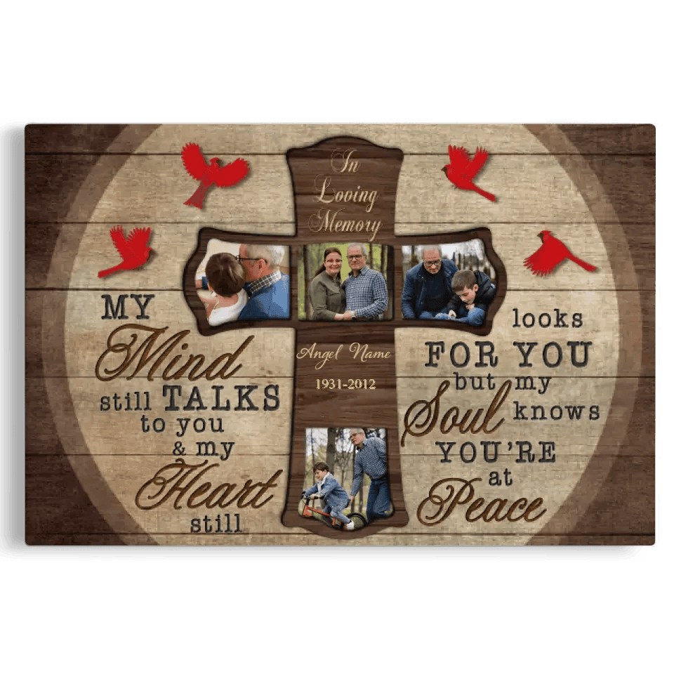 Custom Photo Wall Art, Memorial Gifts For Loss, Sympathy Gift, Rest In Peace Heaven Cross Bird Canvas