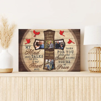 Custom Photo Wall Art, Memorial Gifts For Loss, Sympathy Gift, Rest In Peace Heaven Cross Bird Canvas