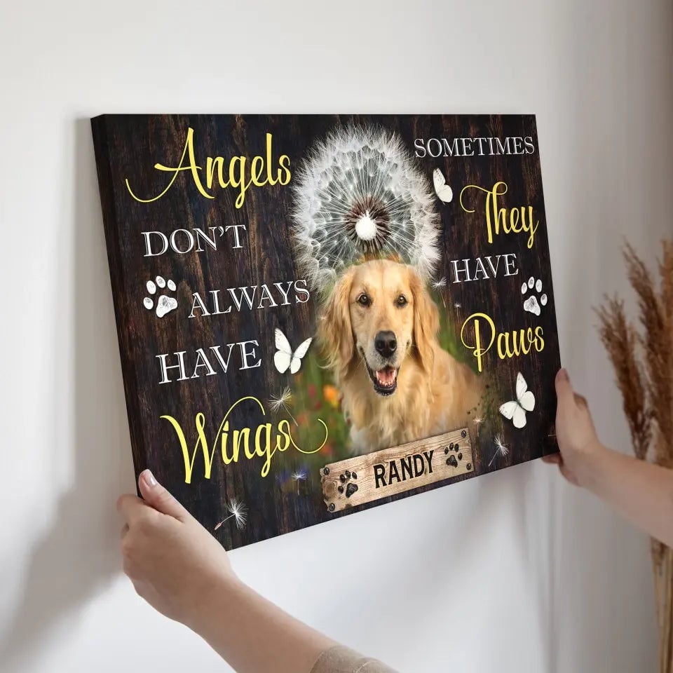 Personalized Canvas Prints, Custom Photo, Dog Memorial Gifts, Dog Lover Gifts, Memorial Pet Photo, Angels Don’t Always Have Wings Canvas