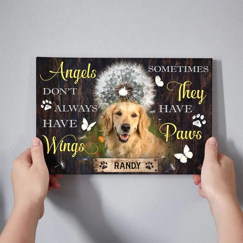 Personalized Canvas Prints, Custom Photo, Dog Memorial Gifts, Dog Lover Gifts, Memorial Pet Photo, Angels Don’t Always Have Wings Canvas