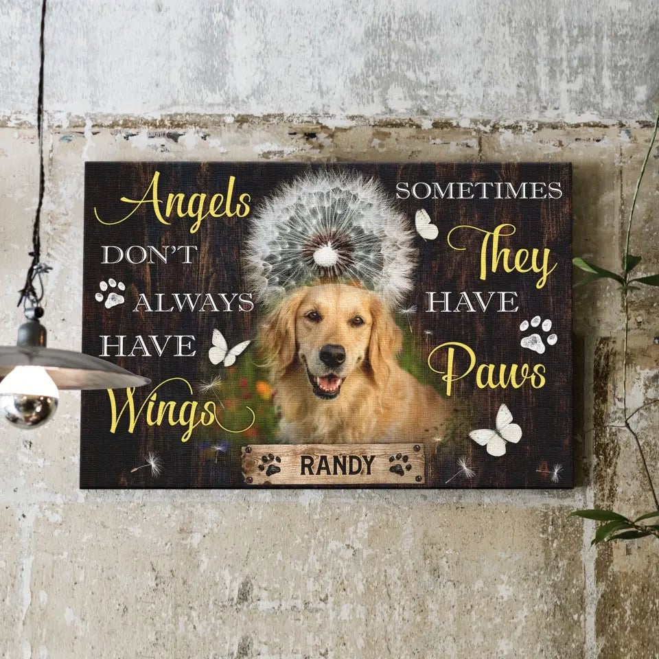 Personalized Canvas Prints, Custom Photo, Dog Memorial Gifts, Dog Lover Gifts, Memorial Pet Photo, Angels Don’t Always Have Wings Canvas