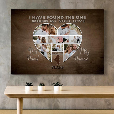 Personalized Canvas Prints Custom Photo, Name And Year - Anniversary I Have Found The One Whom My Soul Love Canvas
