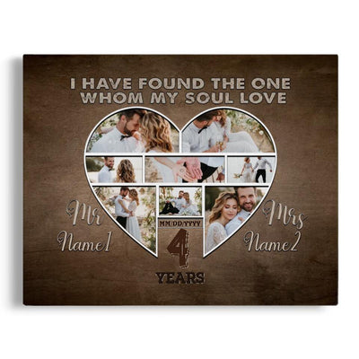 Personalized Canvas Prints Custom Photo, Name And Year - Anniversary I Have Found The One Whom My Soul Love Canvas