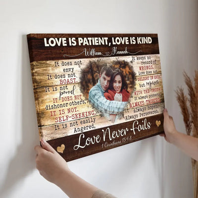 Personalized Photo Canvas Prints, Gifts For Couples, Wedding Anniversary Gift For Husband And Wife,  Love Is Patient, Love Is Kind Canvas