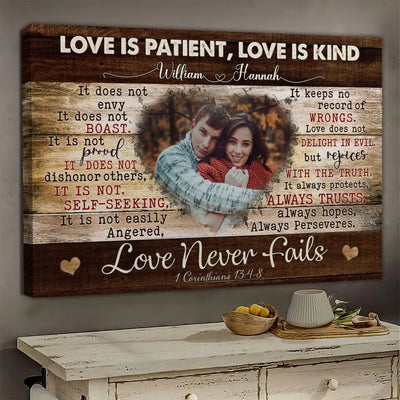 Personalized Photo Canvas Prints, Gifts For Couples, Wedding Anniversary Gift For Husband And Wife,  Love Is Patient, Love Is Kind Canvas