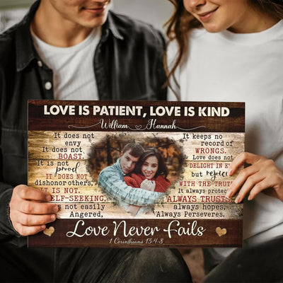 Personalized Photo Canvas Prints, Gifts For Couples, Wedding Anniversary Gift For Husband And Wife,  Love Is Patient, Love Is Kind Canvas