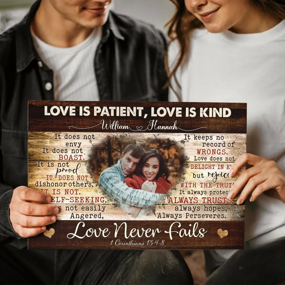 Personalized Photo Canvas Prints, Gifts For Couples, Wedding Anniversary Gift For Husband And Wife,  Love Is Patient, Love Is Kind Canvas