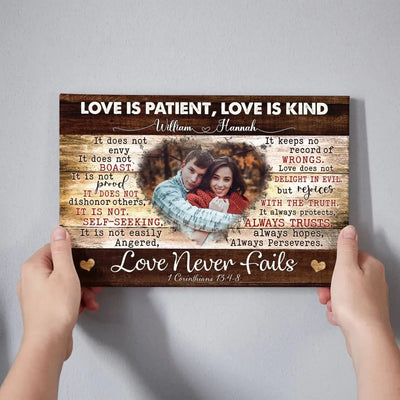 Personalized Photo Canvas Prints, Gifts For Couples, Wedding Anniversary Gift For Husband And Wife,  Love Is Patient, Love Is Kind Canvas