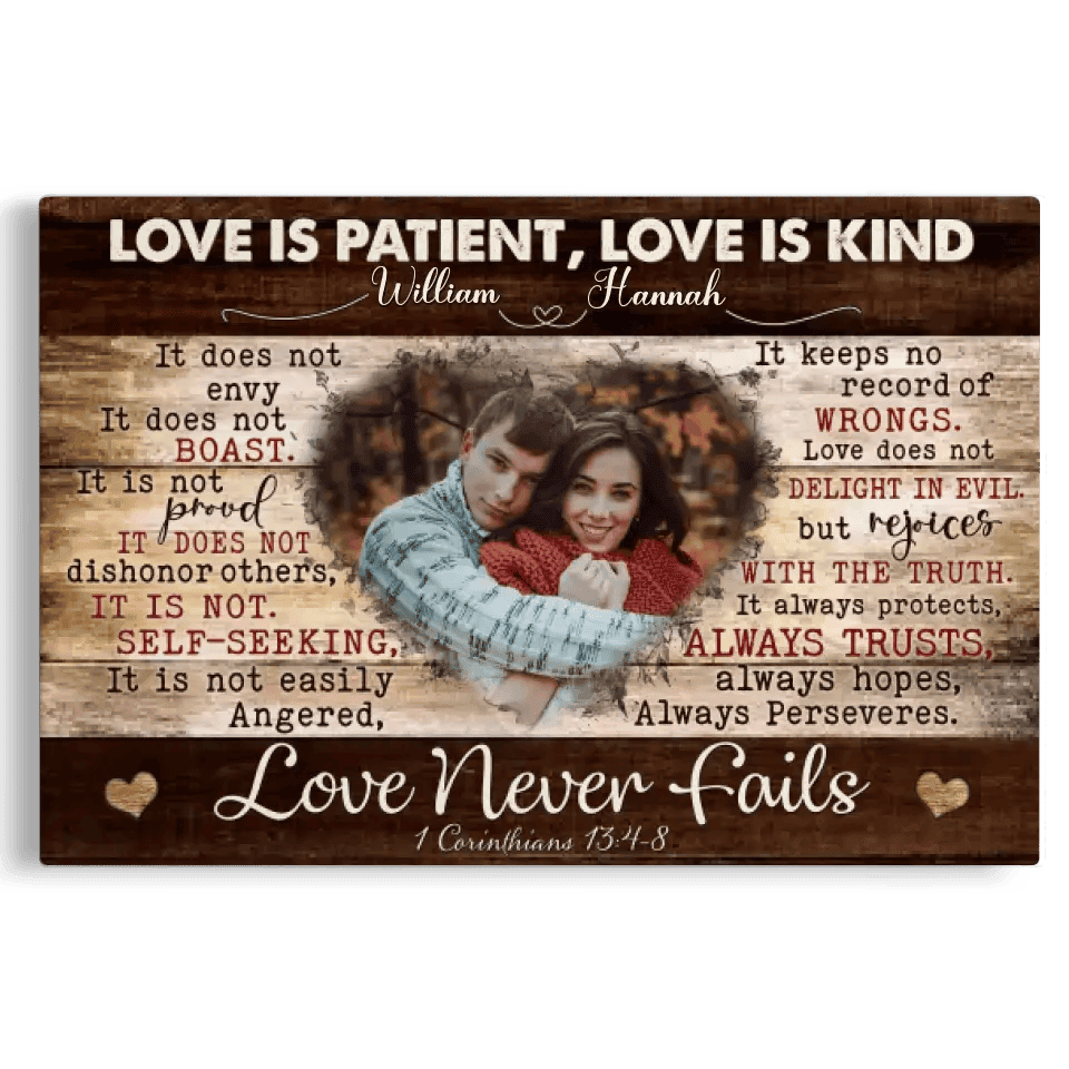 Personalized Photo Canvas Prints, Gifts For Couples, Wedding Anniversary Gift For Husband And Wife,  Love Is Patient, Love Is Kind Canvas