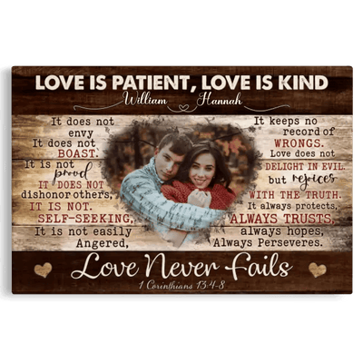 Personalized Photo Canvas Prints, Gifts For Couples, Wedding Anniversary Gift For Husband And Wife,  Love Is Patient, Love Is Kind Canvas