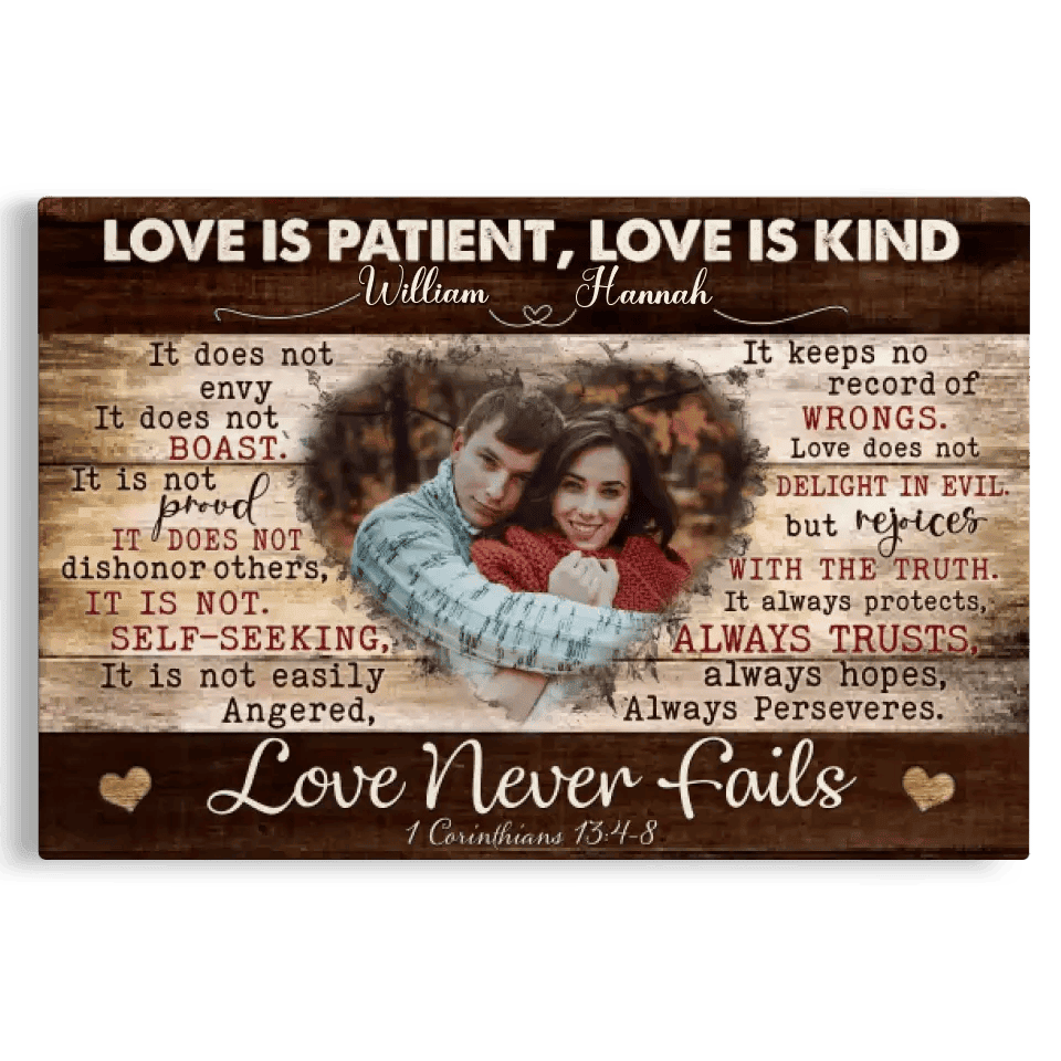 Personalized Photo Canvas Prints, Gifts For Couples, Wedding Anniversary Gift For Husband And Wife,  Love Is Patient, Love Is Kind Canvas