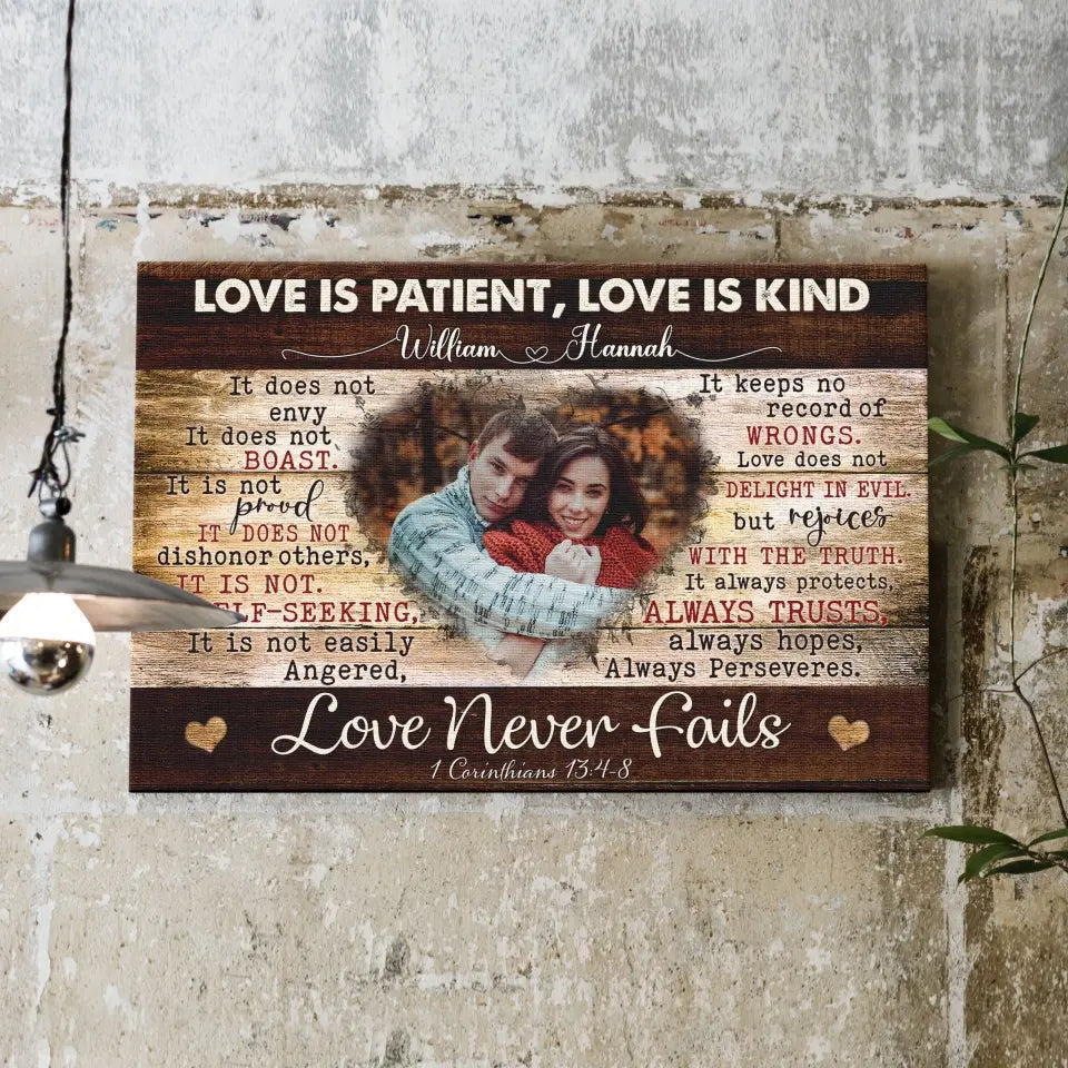 Personalized Photo Canvas Prints, Gifts For Couples, Wedding Anniversary Gift For Husband And Wife,  Love Is Patient, Love Is Kind Canvas