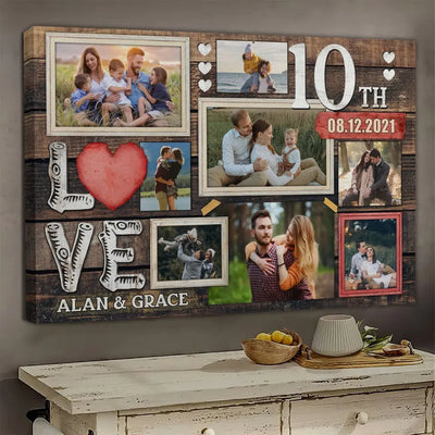 Personalized Canvas Prints, Custom Photo, Gifts For Couples, 10th Anniversary Gifts For Husband And Wife, Love 10th Anniversary Canvas