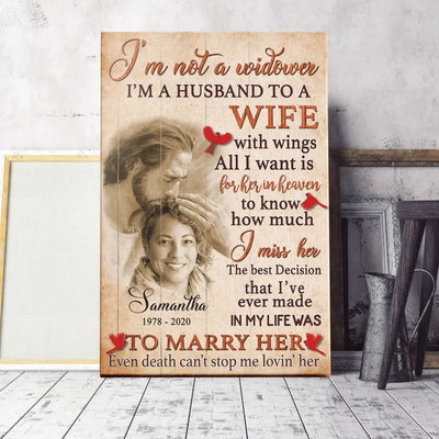 Personalized Canvas Prints, Custom Photo And Name, Memorial Gift, Wife Loss, Safe In The Arms Of Jesus, I'm Not A Widower Canvas