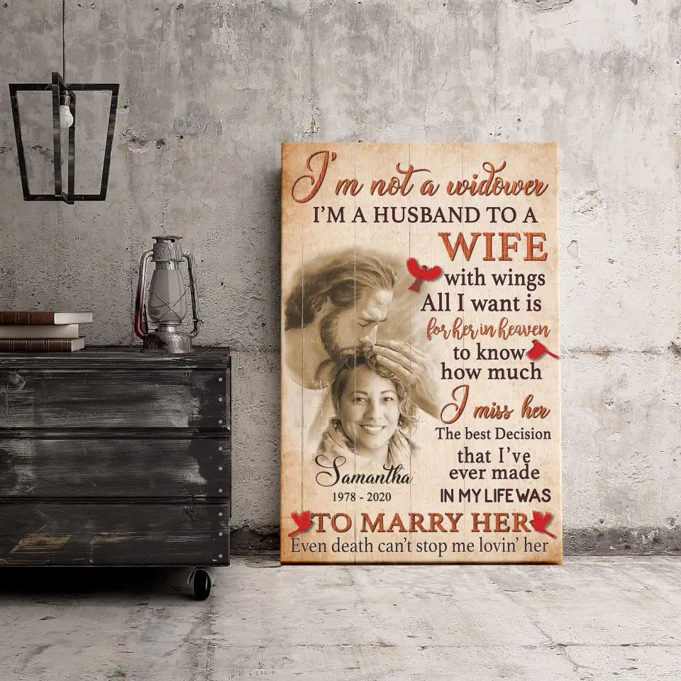 Personalized Canvas Prints, Custom Photo And Name, Memorial Gift, Wife Loss, Safe In The Arms Of Jesus, I'm Not A Widower Canvas