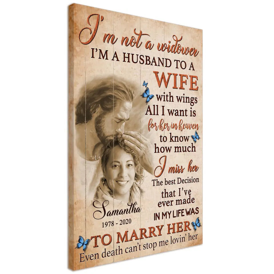 Personalized Canvas Prints, Custom Photo And Name, Memorial Gift, Wife Loss, Safe In The Arms Of Jesus, I'm Not A Widower Canvas