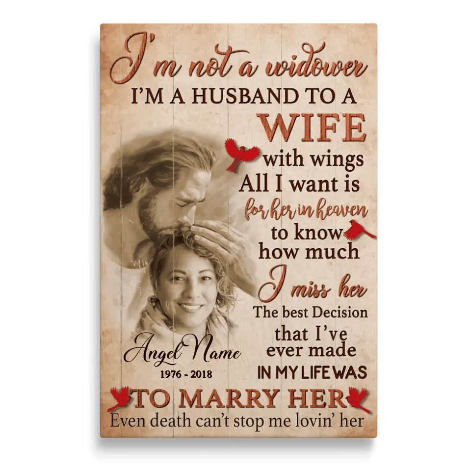Personalized Canvas Prints, Custom Photo And Name, Memorial Gift, Wife Loss, Safe In The Arms Of Jesus, I'm Not A Widower Canvas
