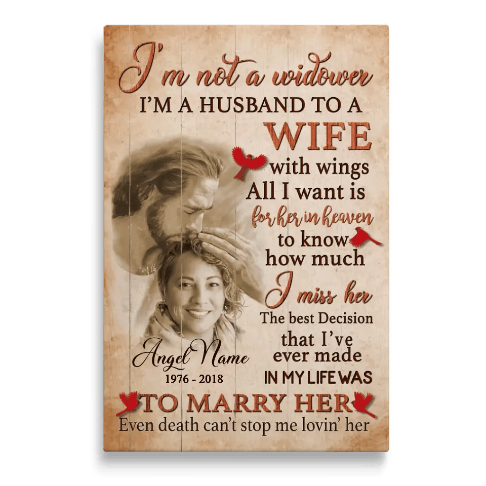 Personalized Canvas Prints, Custom Photo And Name, Memorial Gift, Wife Loss, Safe In The Arms Of Jesus, I'm Not A Widower Canvas