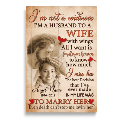Personalized Canvas Prints, Custom Photo And Name, Memorial Gift, Wife Loss, Safe In The Arms Of Jesus, I'm Not A Widower Canvas