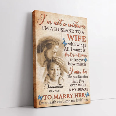 Personalized Canvas Prints, Custom Photo And Name, Memorial Gift, Wife Loss, Safe In The Arms Of Jesus, I'm Not A Widower Canvas